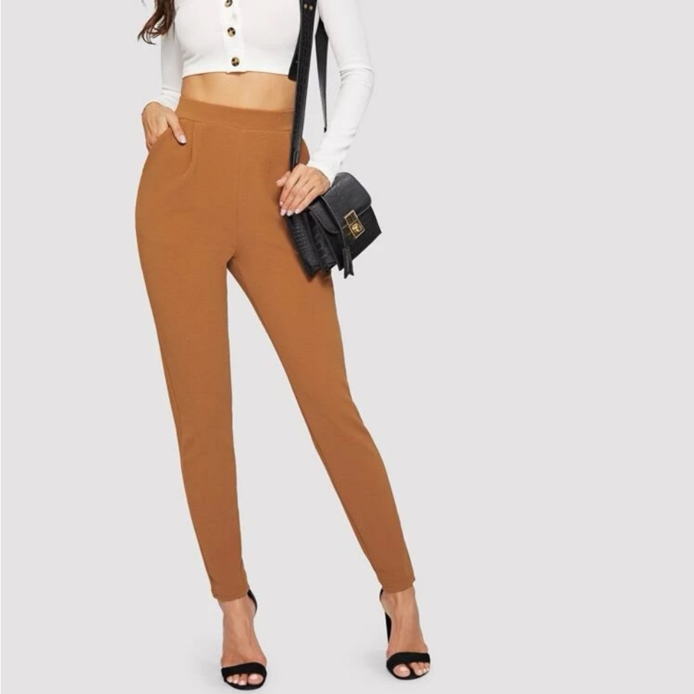 SHEIN Unity Pocket Patched Peg Leg Textured Pants - Orange